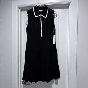 Calvin Klein Piped Sleeveless Tennis Black Dress with White Collar